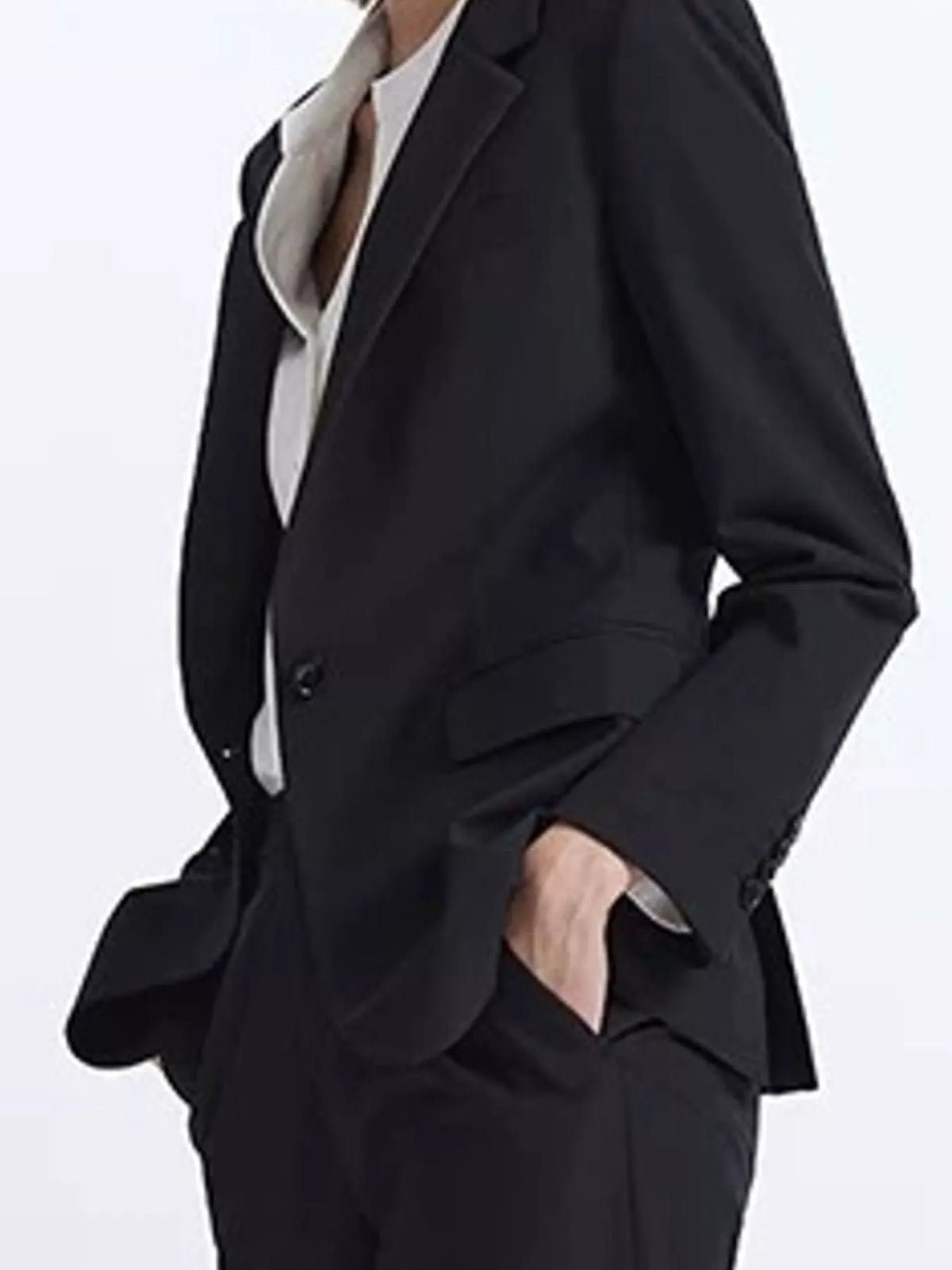 Single-Button Lapel Collar Blazer in black