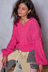 Trendsi POL Cable-Knit Solid V-Neck Cropped Sweater -