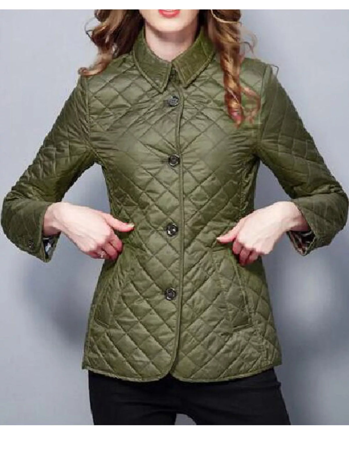 Quilted Lightweight Button-Down Jacket — front view