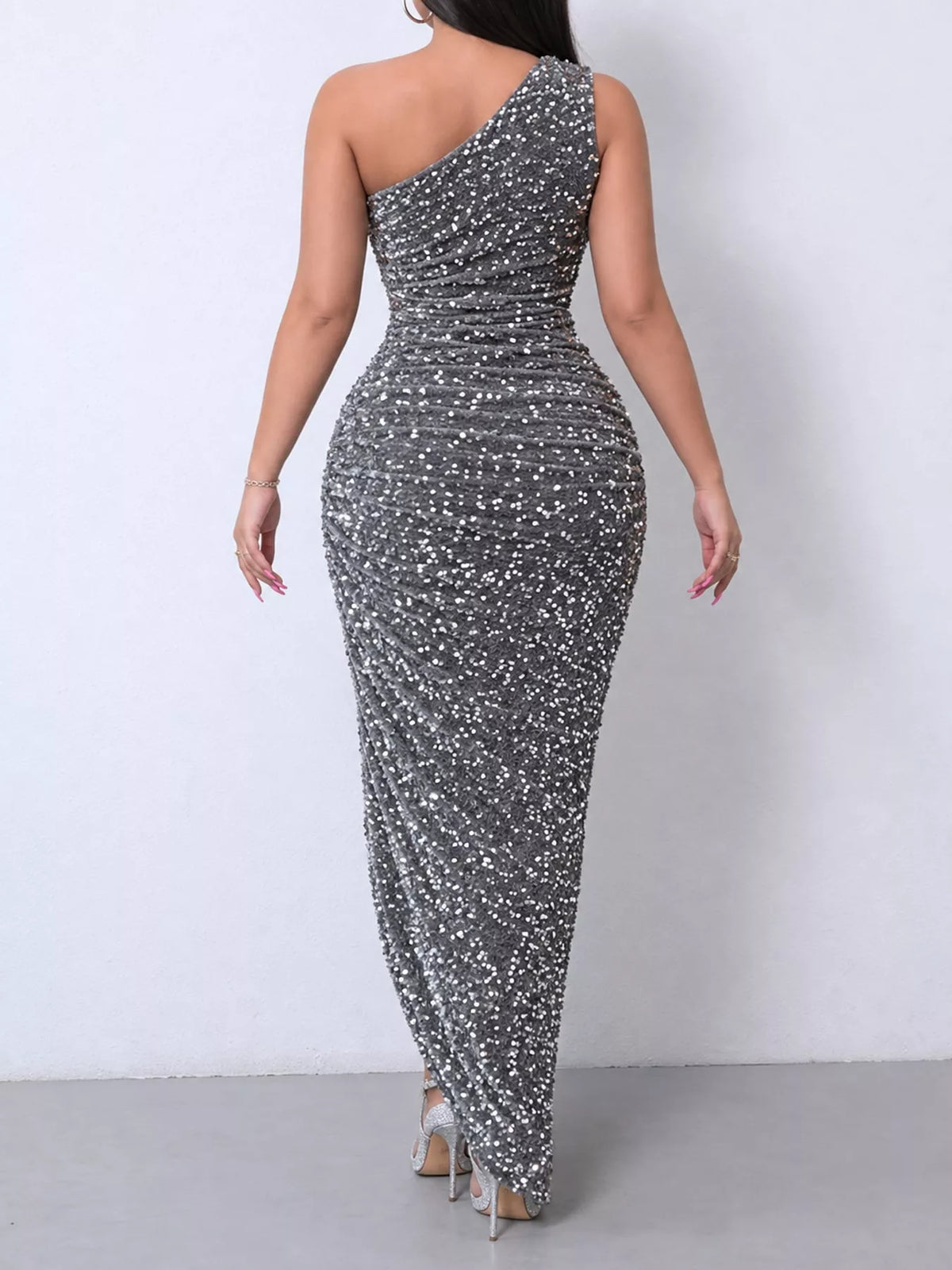 Sequin maxi dress, gray back