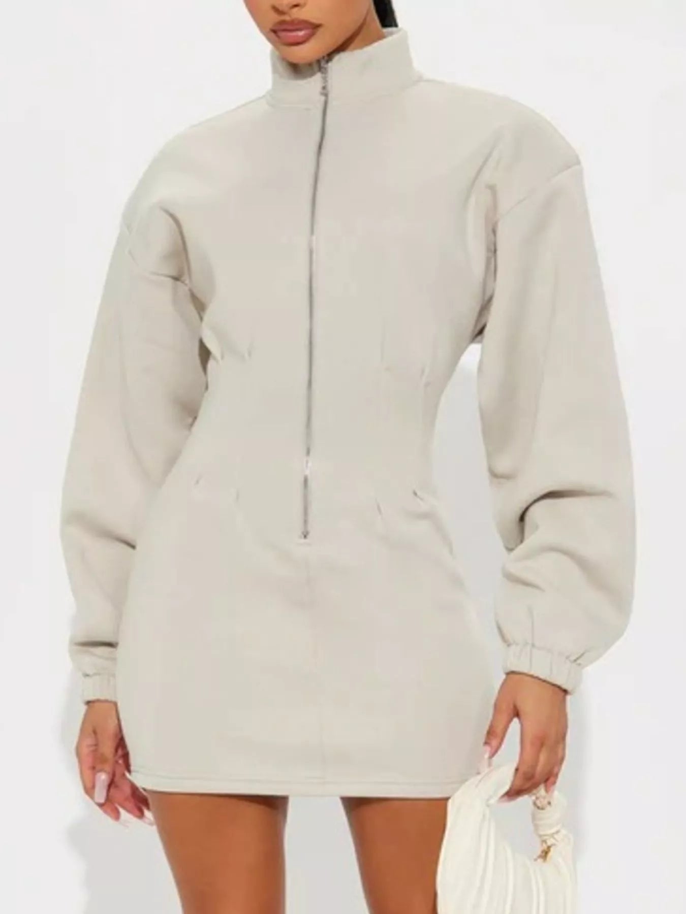 Trendsi Casual Zip-Up Long Sleeve Mini Dress -