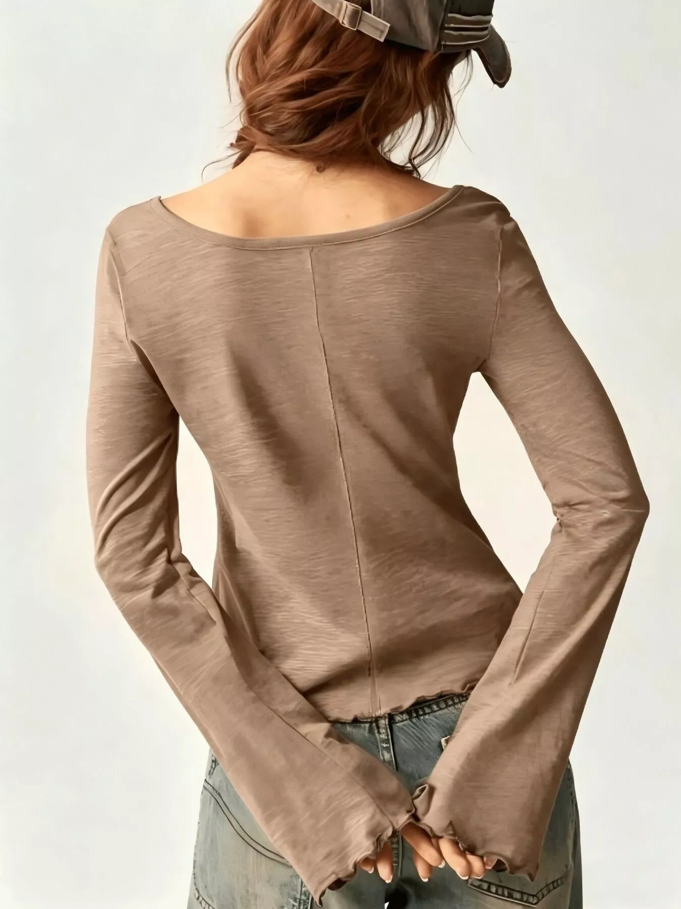 Trendsi Square Neck Long Sleeve Slim-Fit T-Shirt -