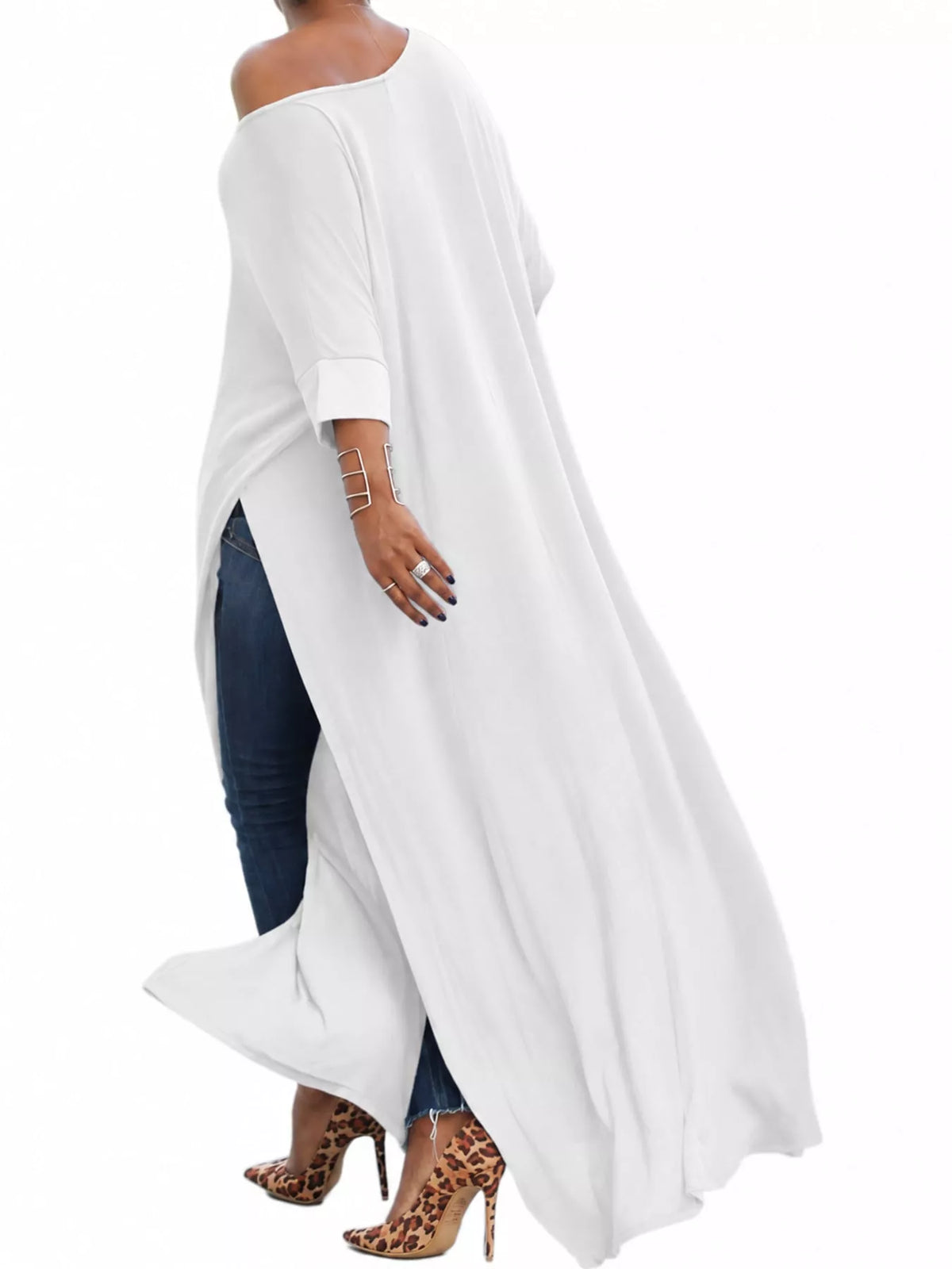 High-Slit Maxi Tunic Dress — back view