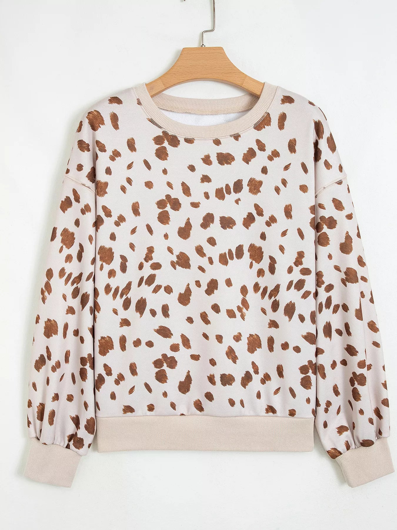 Trendsi Leopard Print Dropped Shoulder Round Neck Casual Sweatshirt -