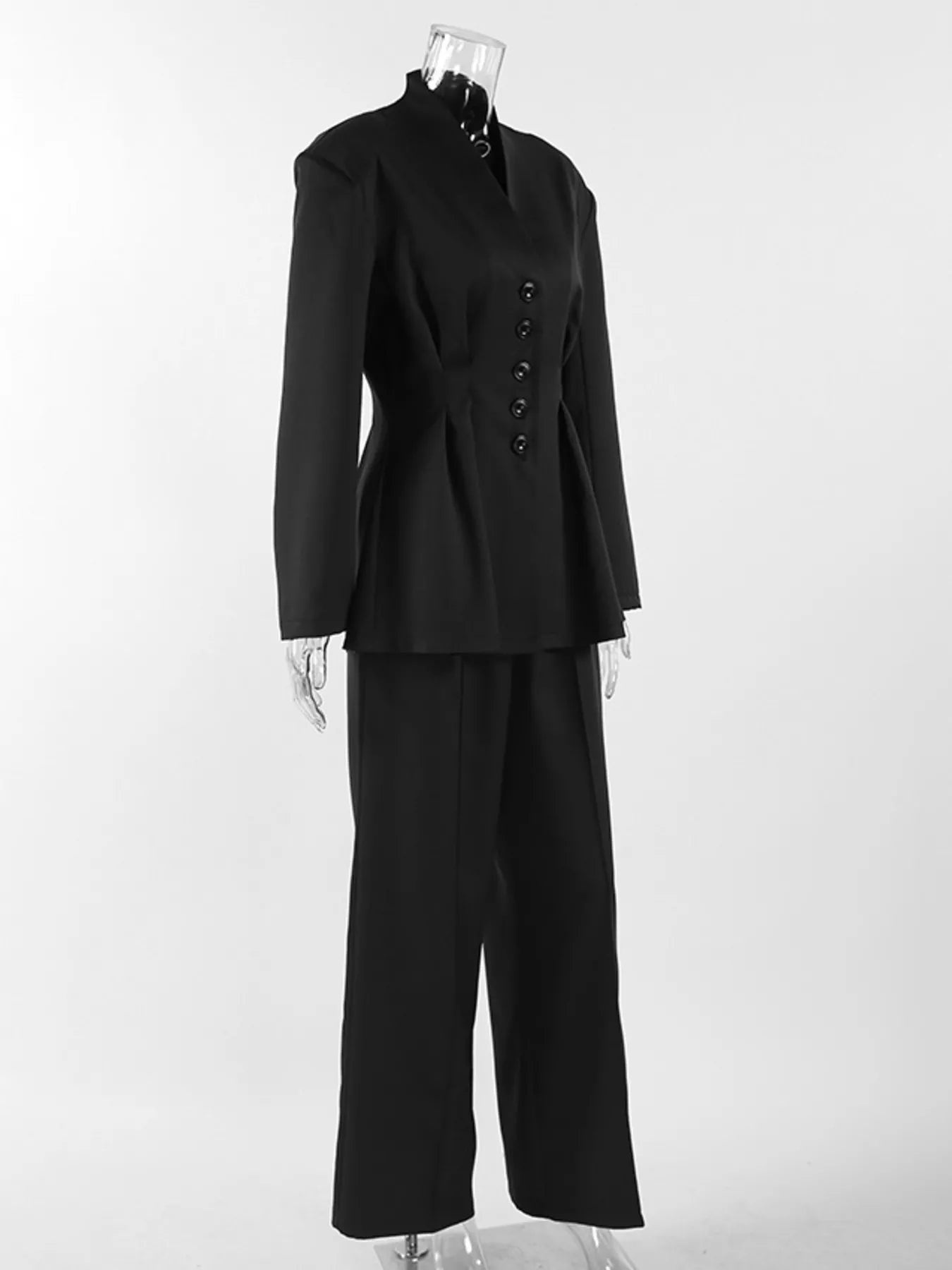 Trendsi Chic Button Down Pleated Blazer and Wide-Leg Pants Suit Set - Outerwear