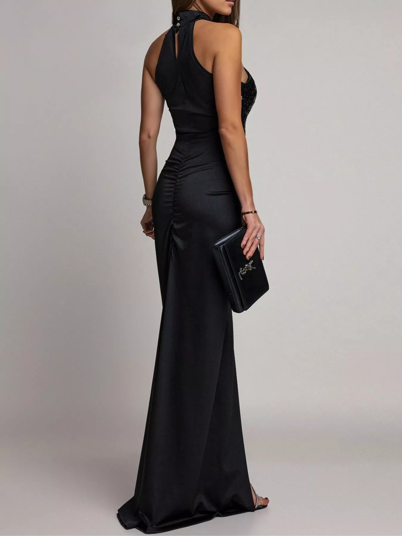 Trendsi Sequin High Slit Sleeveless Maxi Dress -