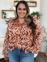 Trendsi Double Take Full Size Printed Ruffle Trim Balloon Sleeve Shirt -