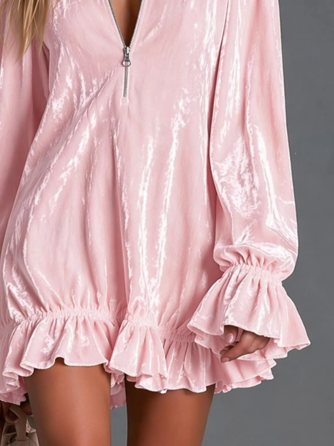 Trendsi Full Size Zip-Front Ruffle Hem Mini Dress Plus Size -
