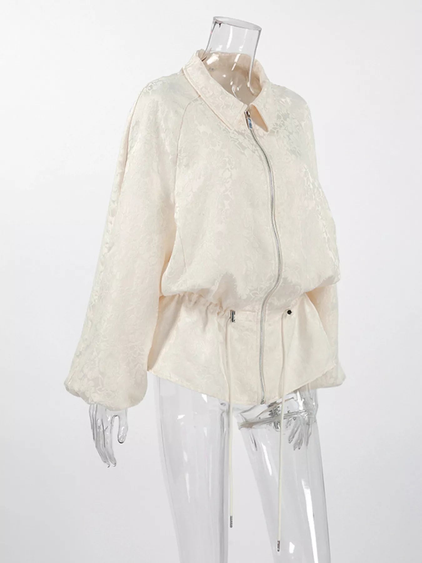 Trendsi Jacquard Bomber Jacket with Drawstring Waist -