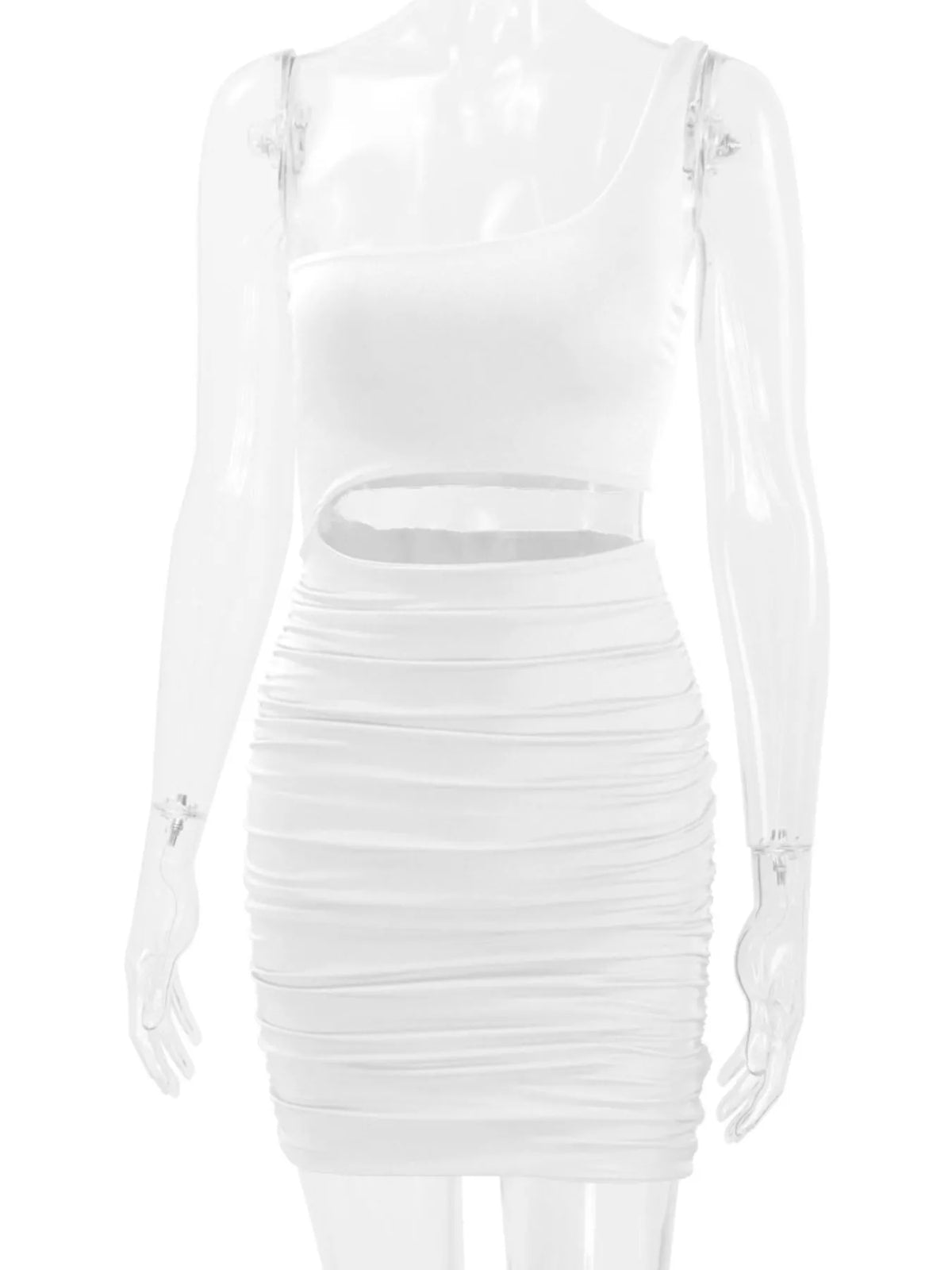 One-shoulder cutout dress, white mannequin front