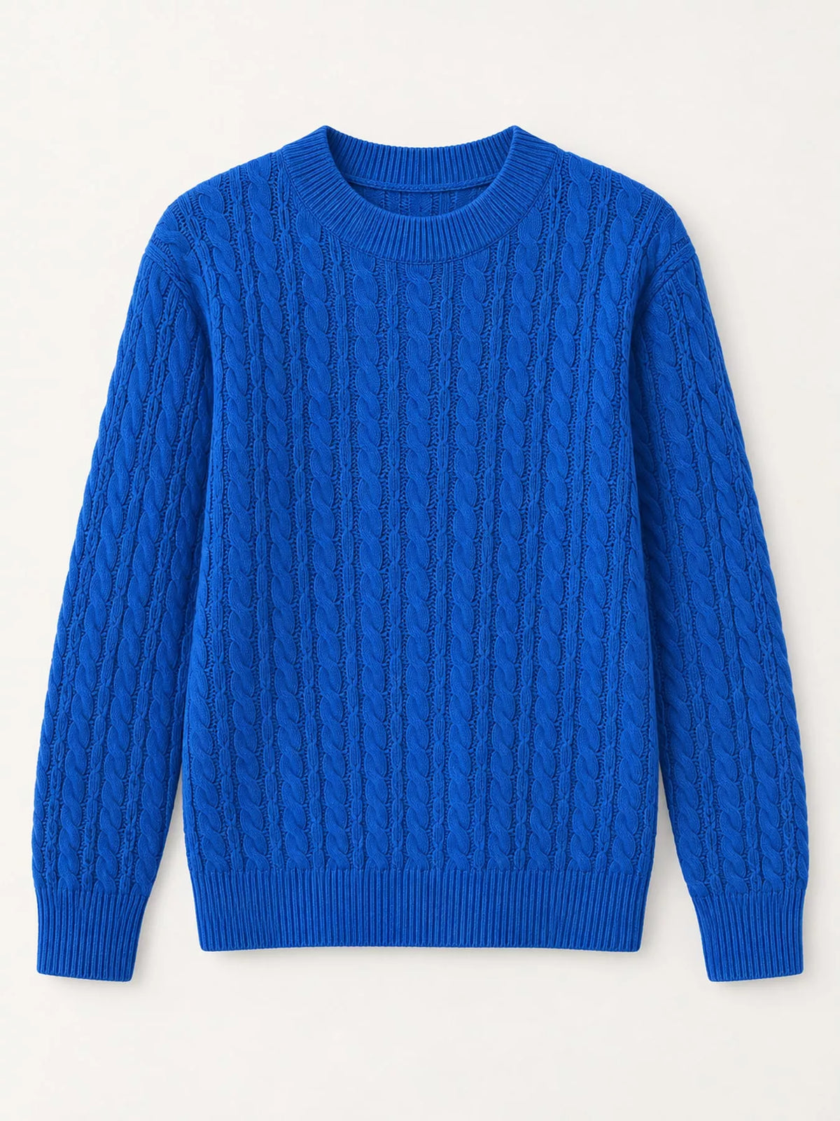 Blue cable knit round neck sweater