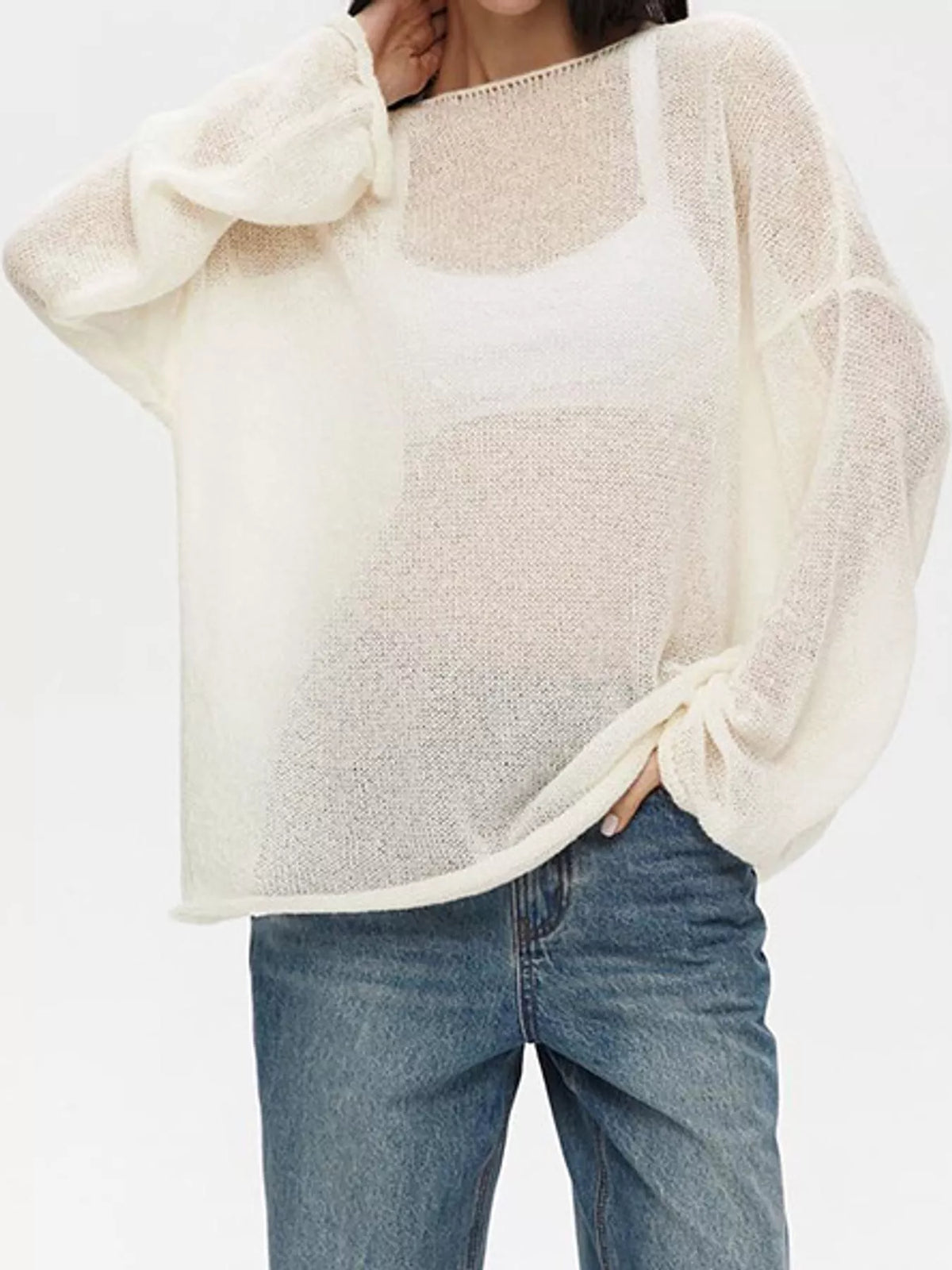 Knit cover-up, cream front