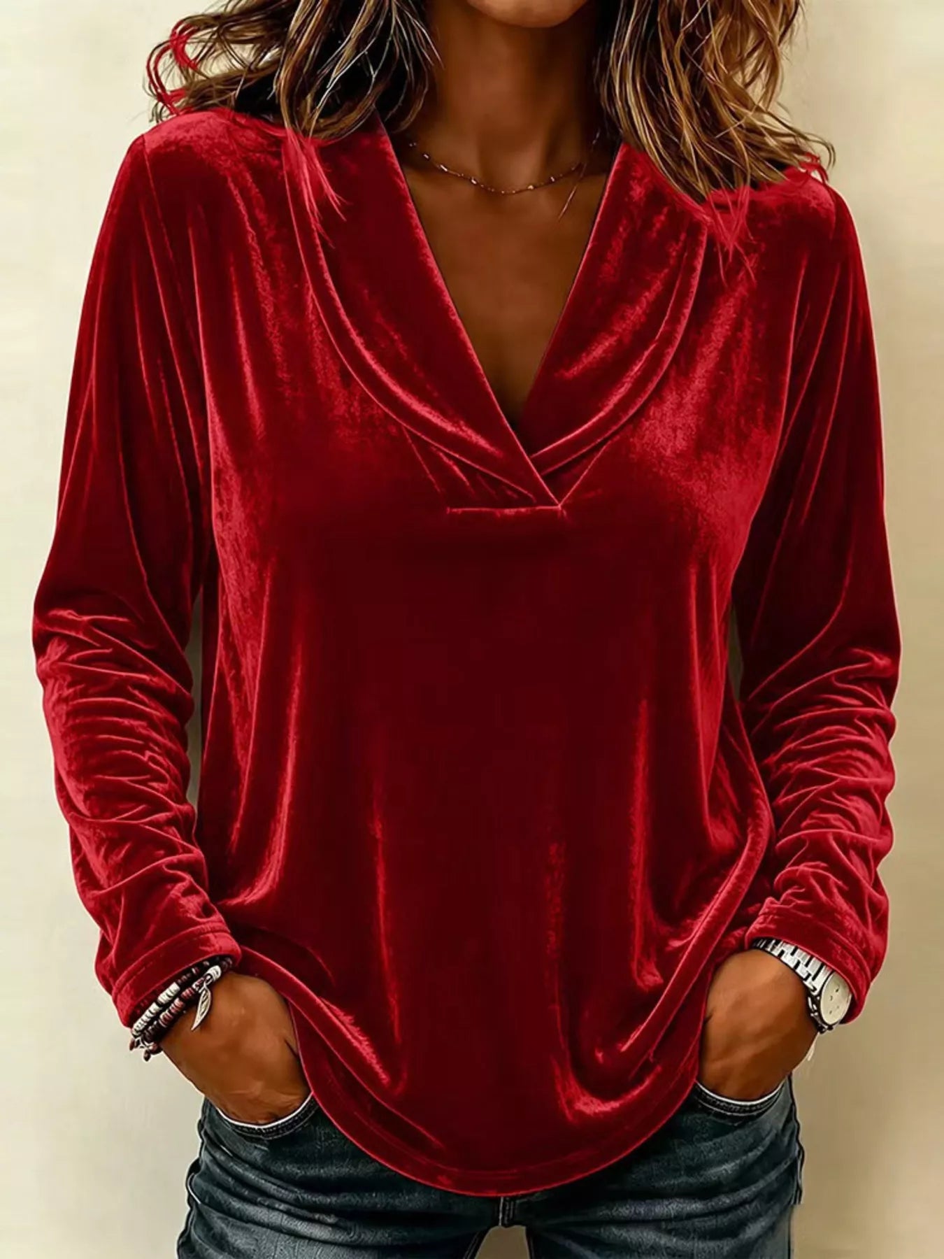 Trendsi Full Size Velvet Long Sleeve T-Shirt Plus Size -