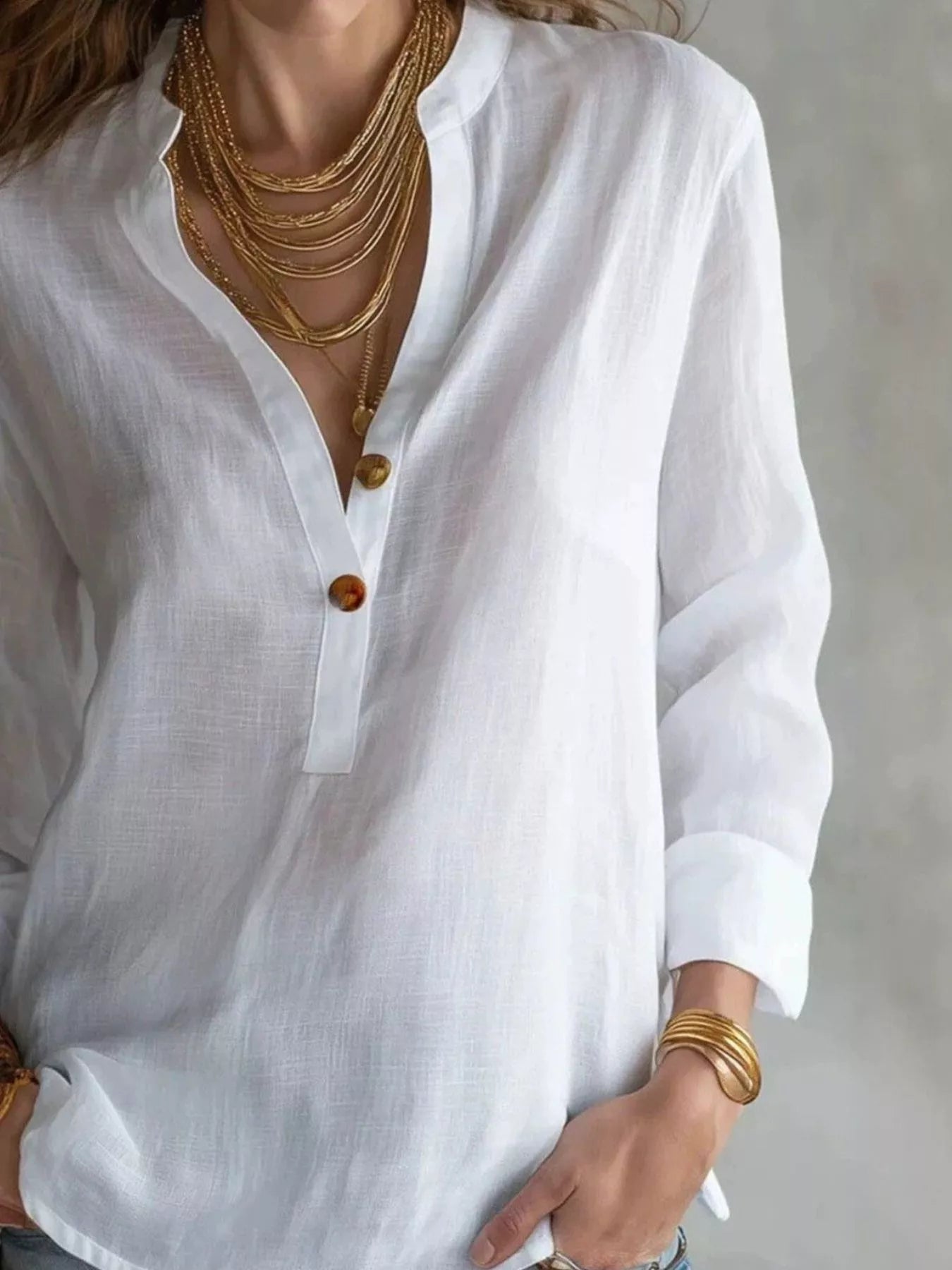 Trendsi Button Detail Long Sleeve Blouse -