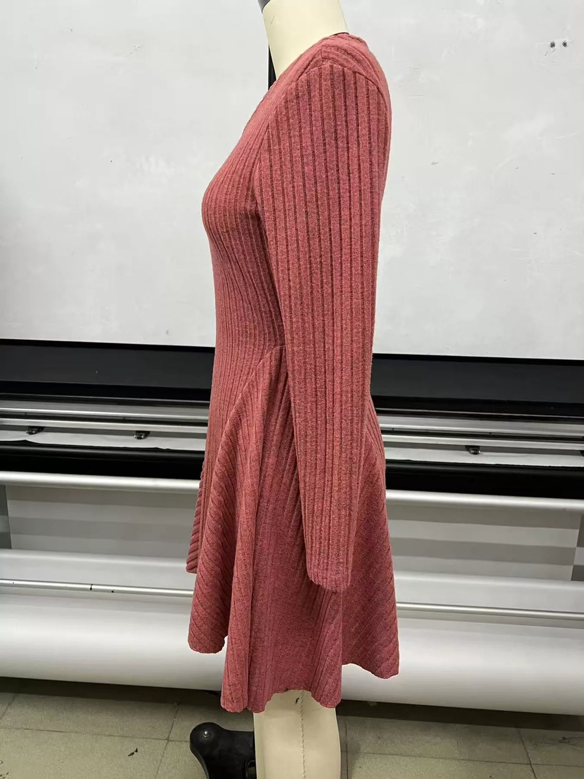 Ribbed mini dress, rust mannequin side