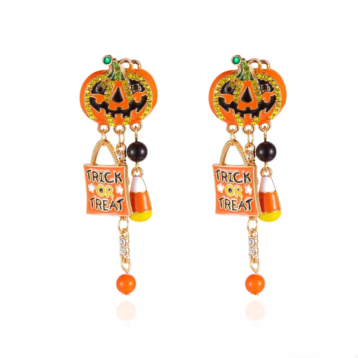 Trendsi Halloween Rhinestone Pumpkin Drop Earrings -
