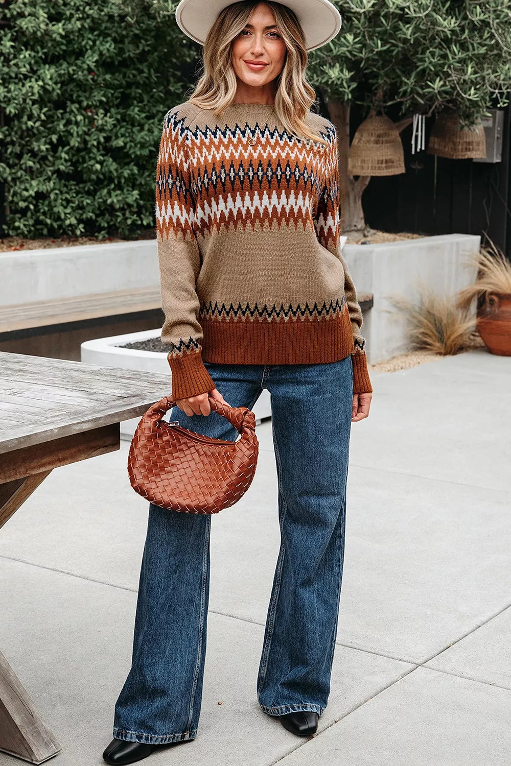 Trendsi Geometric Pattern Long Sleeve Sweater -
