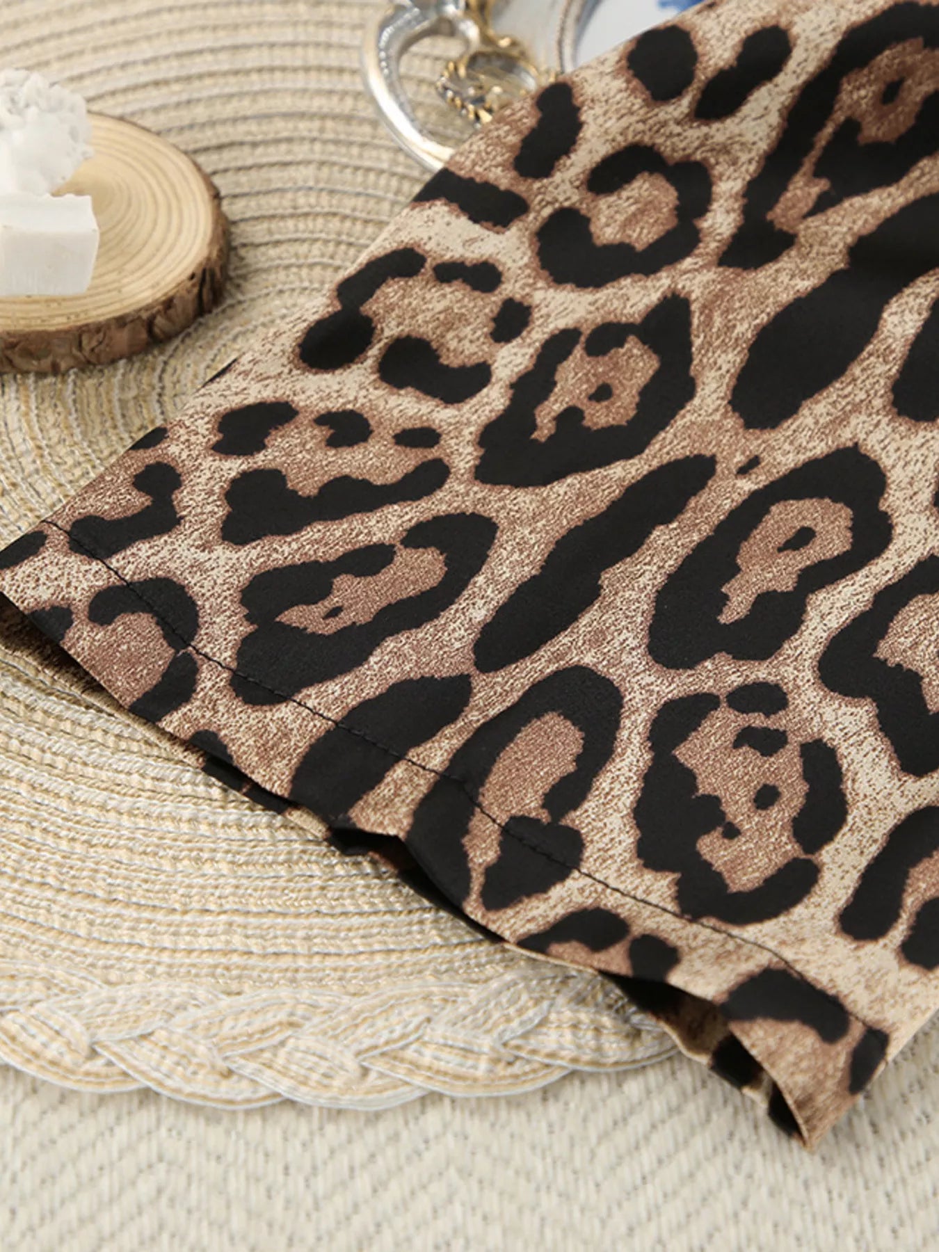 Trendsi Leopard Bra & Cardigan and Shorts Set -