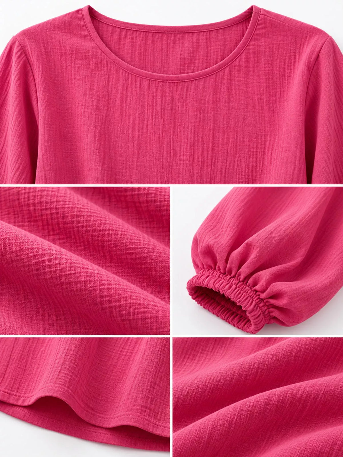 Elastic-cuff blouse, pink detail collage