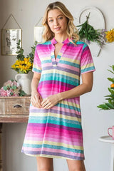 Trendsi Women’s Striped Short Sleeve Mini Tee Dress Polyester Plus Size - Dresses