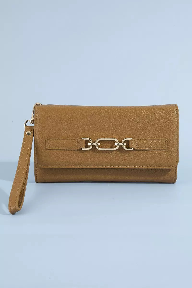 Unisex Slim Faux Leather Wristlet Wallet With Chain Detail — product view 3