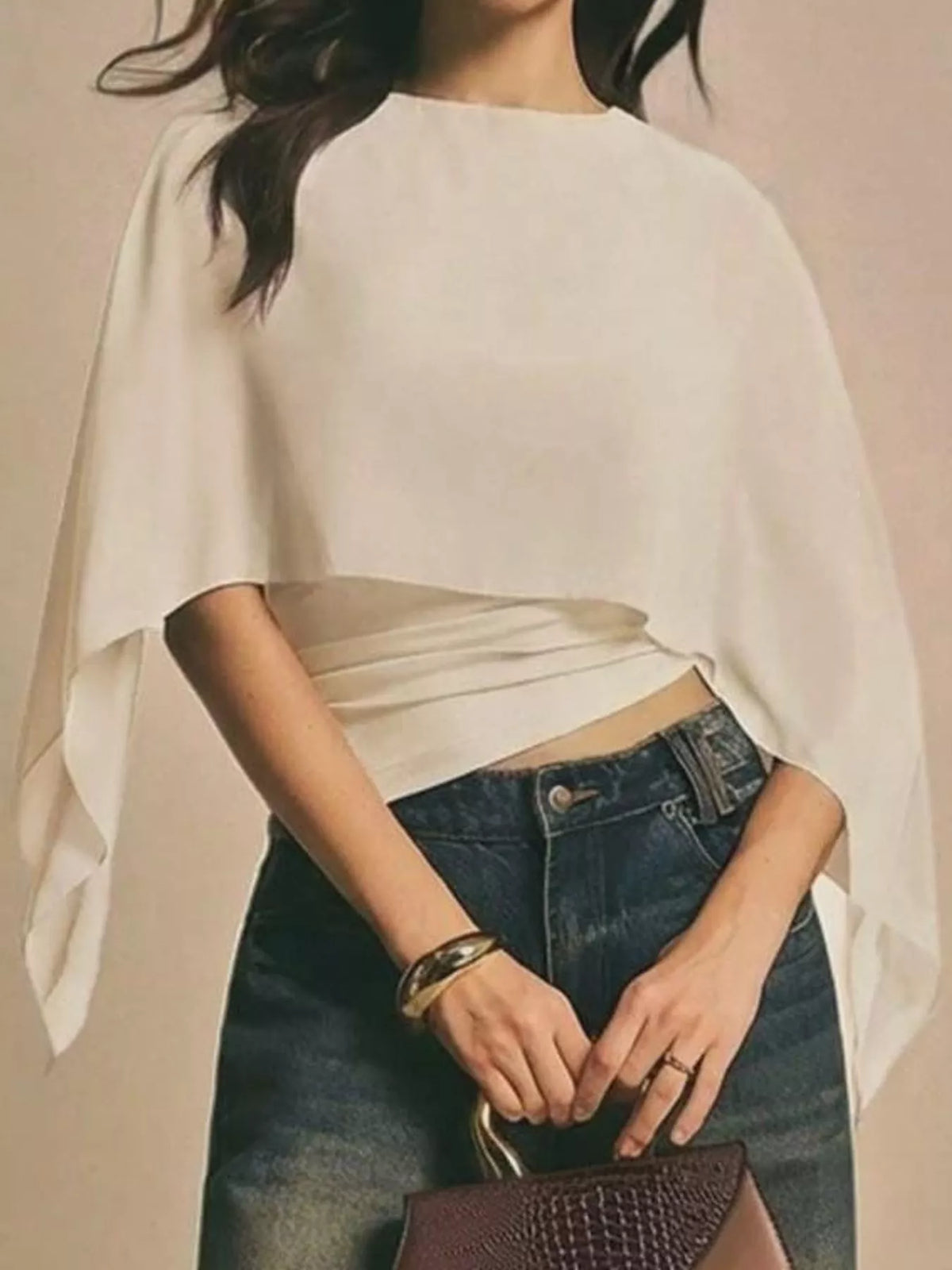 Off-White cape sleeve round neck blouse