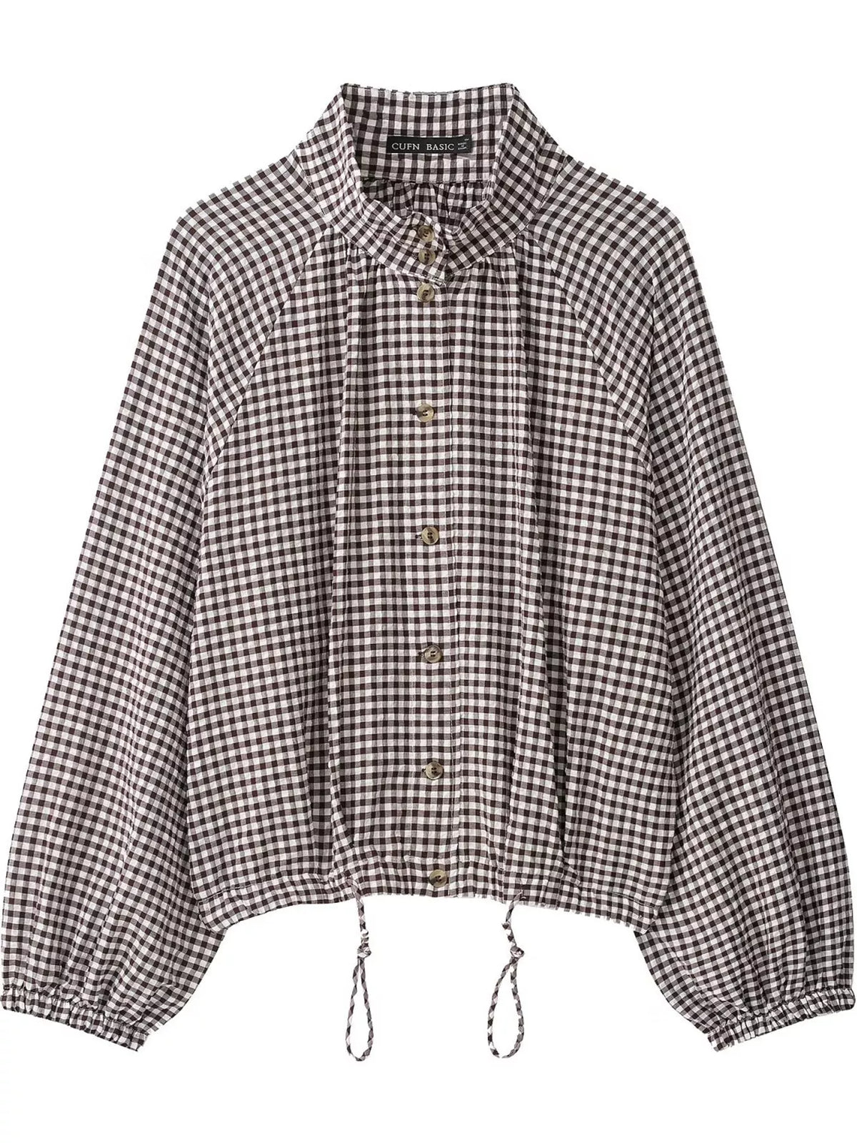 Gingham drawstring jacket, brown gingham front