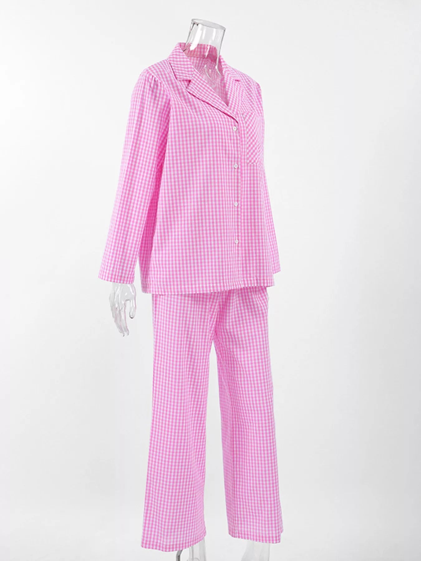Trendsi Gingham Button-Down Top and Pants Loungewear Set -