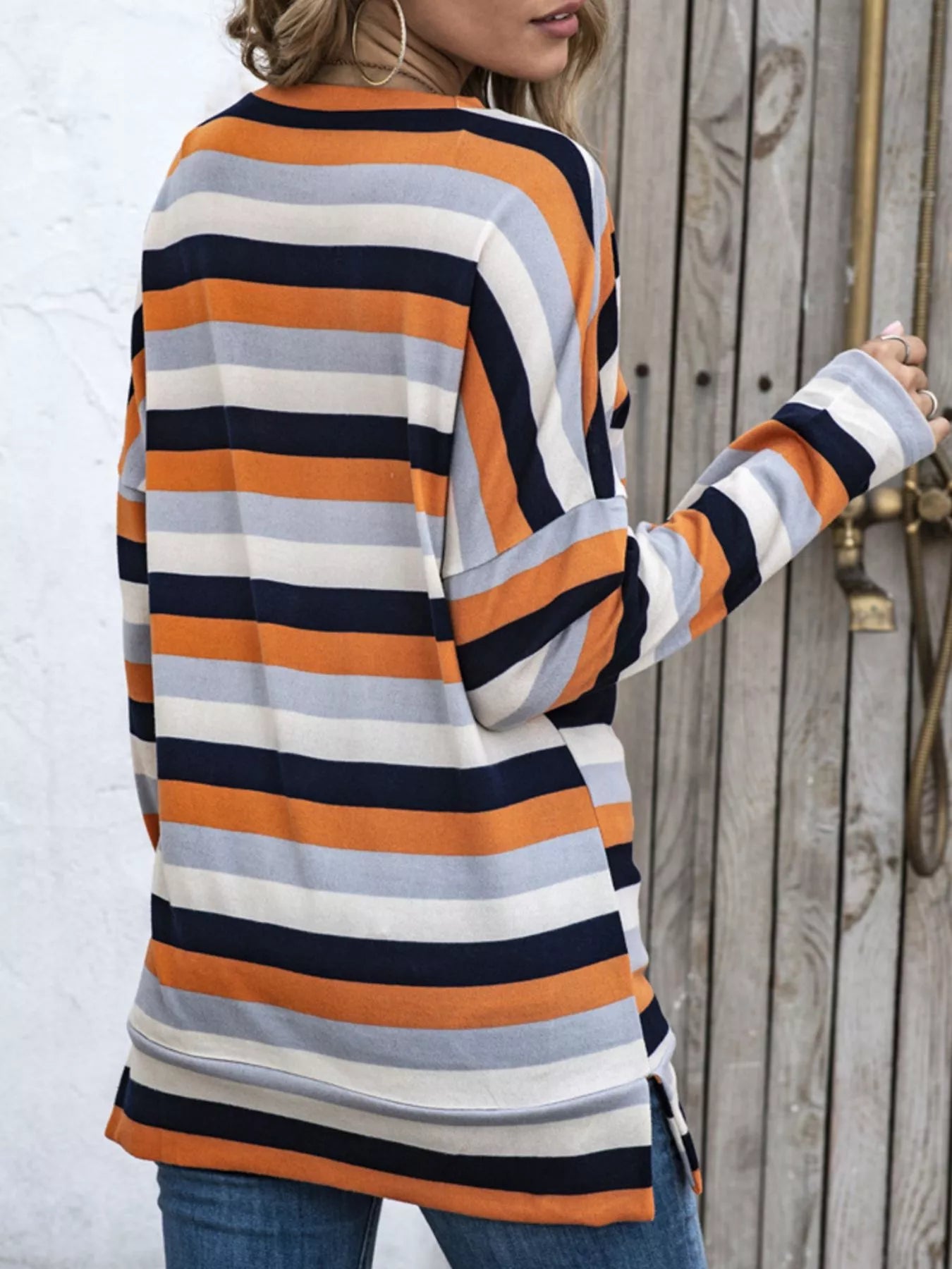 Trendsi Full Size Casual Striped Long Sleeve Crew Neck Top Plus Size -