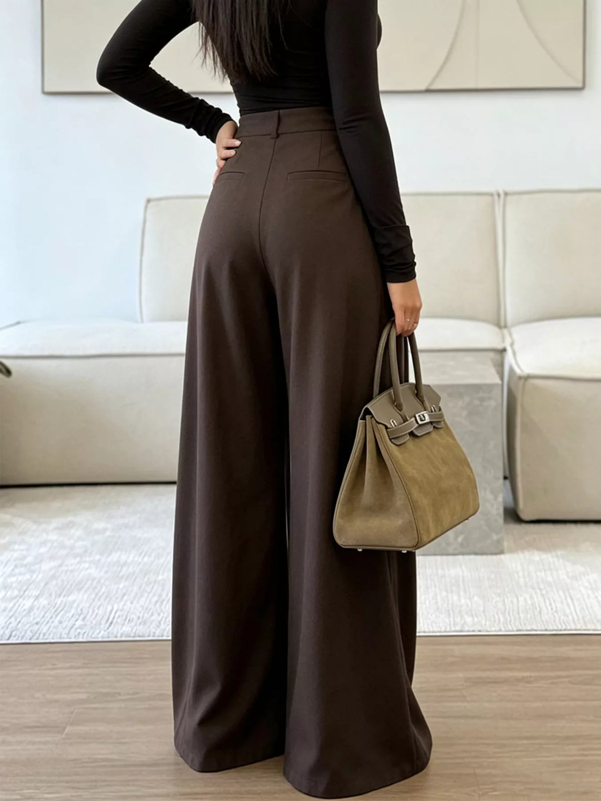 High-Waisted Pleated Wide-Leg Pants, back view