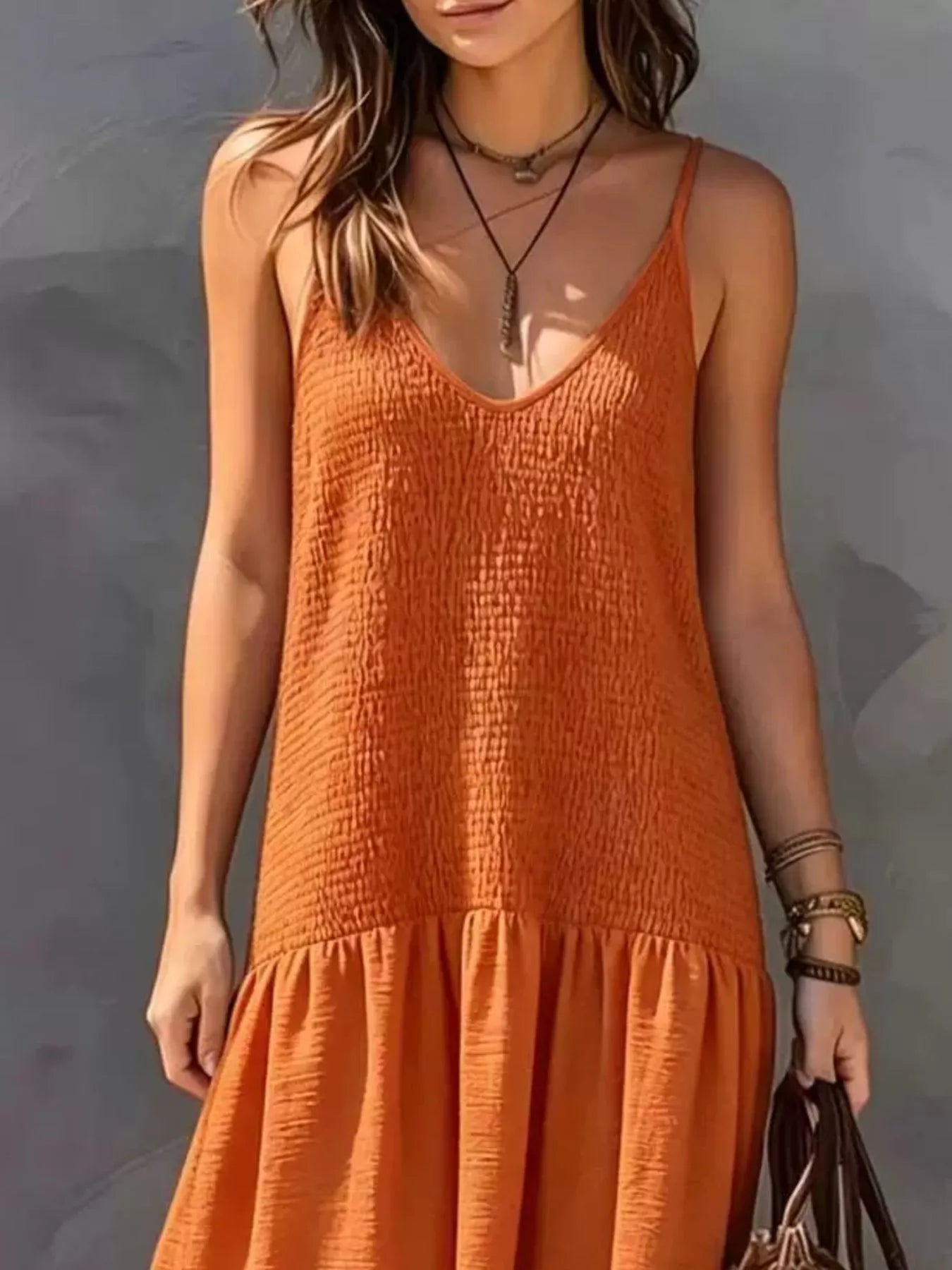 Trendsi Sleeveless Smocked V-Neck Casual Maxi Dress -
