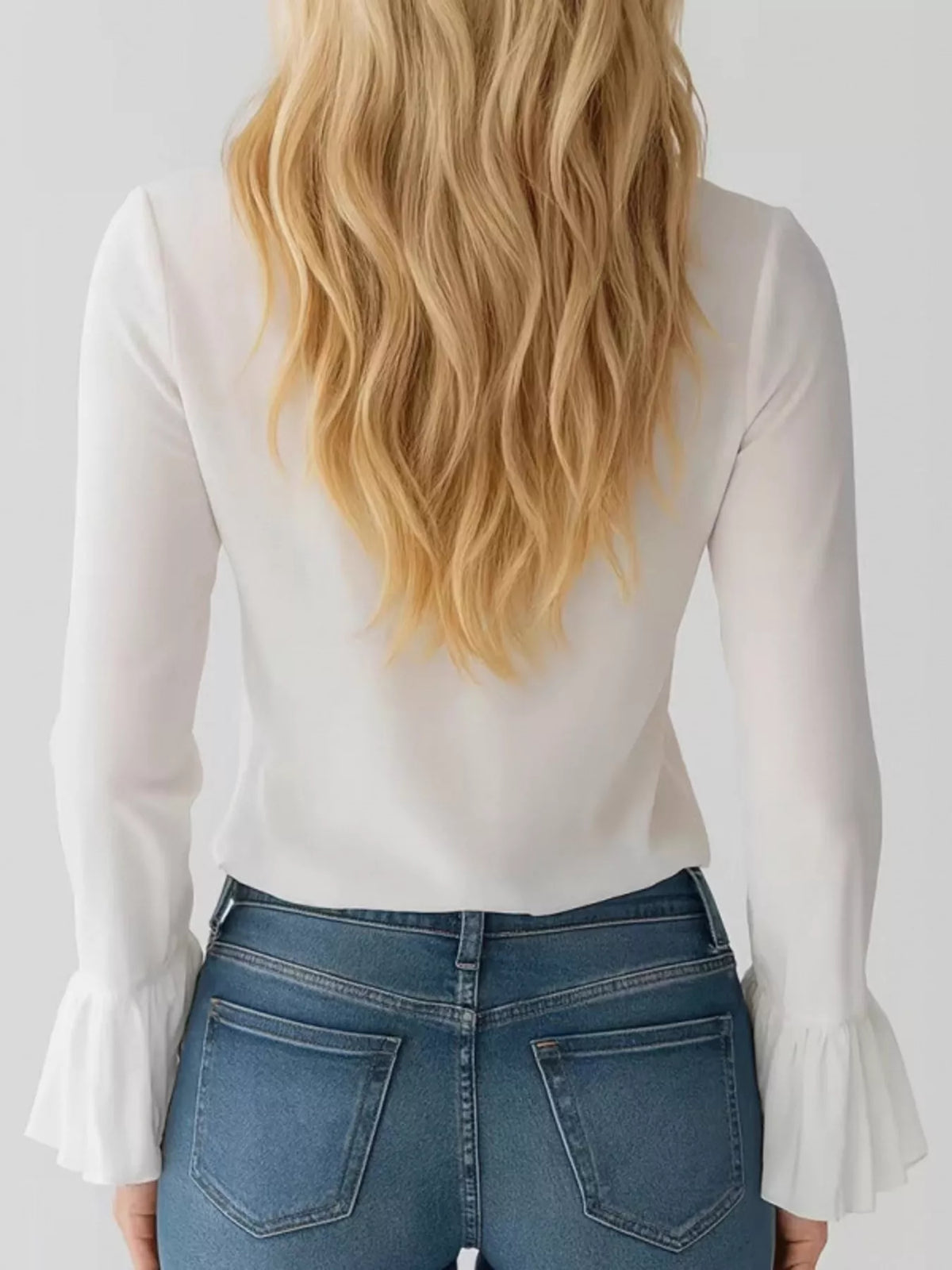 Trendsi Ruffled Tie Front Flare Sleeve Blouse -