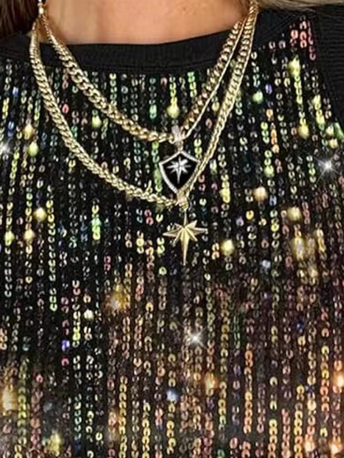 Multicolor sequin round neck tank, detail view