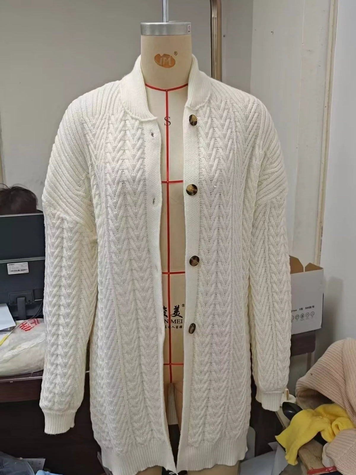 Round neck long sleeve cardigan, product view
