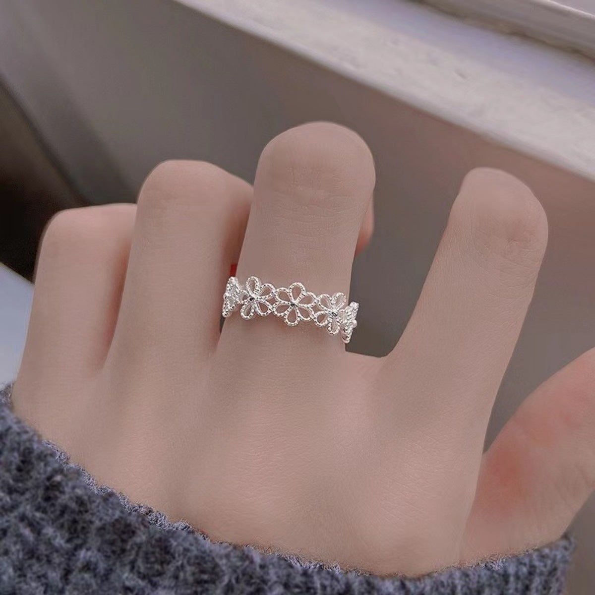 Trendsi Floral Adjustable Open Ring -