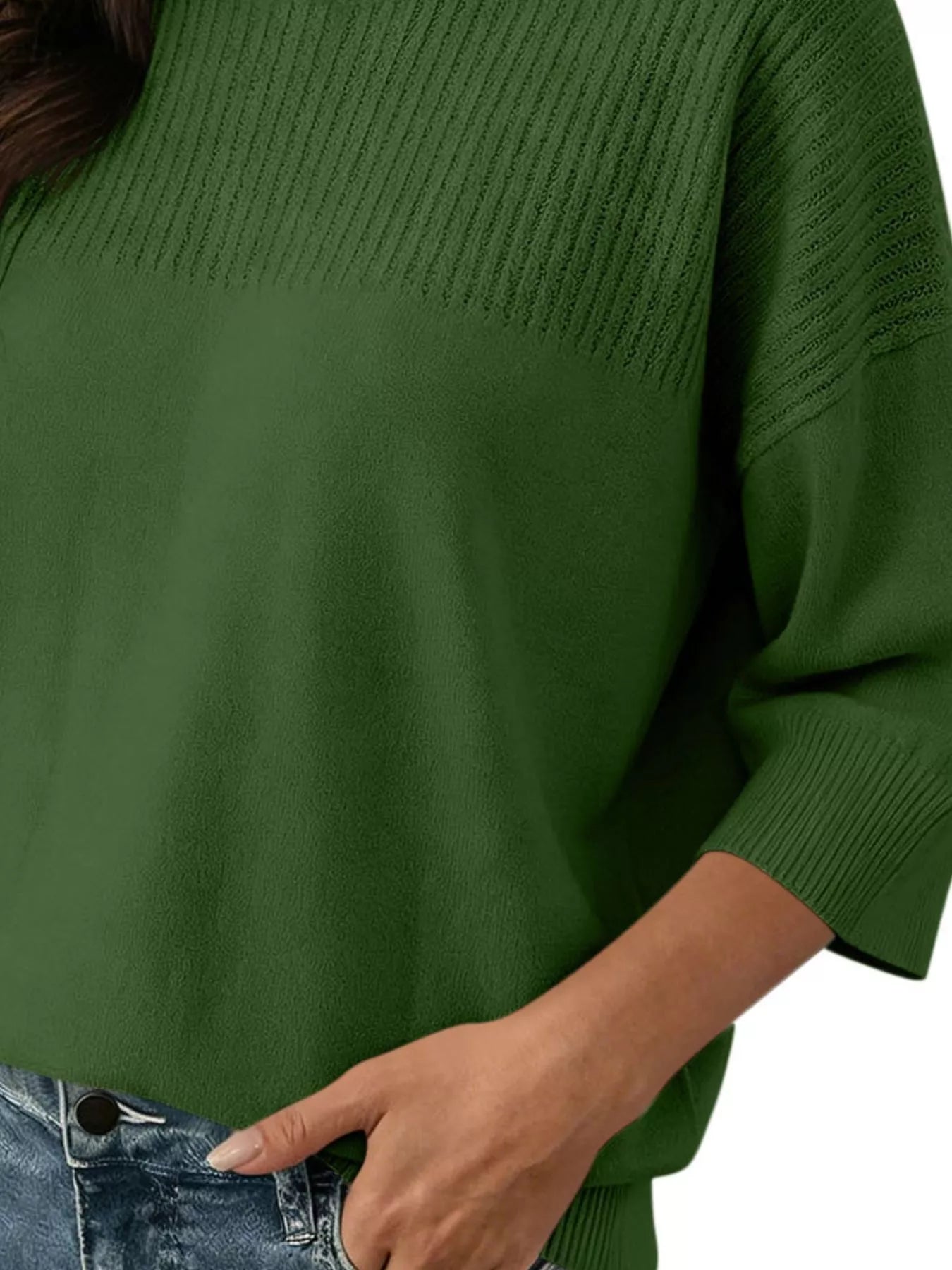 Trendsi Elegant Crew Neck Eyelet Ribbed Sweater -