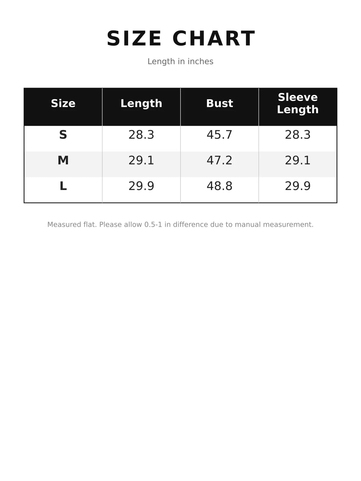 Size chart for color-block sweatshirt and wide-leg pants set