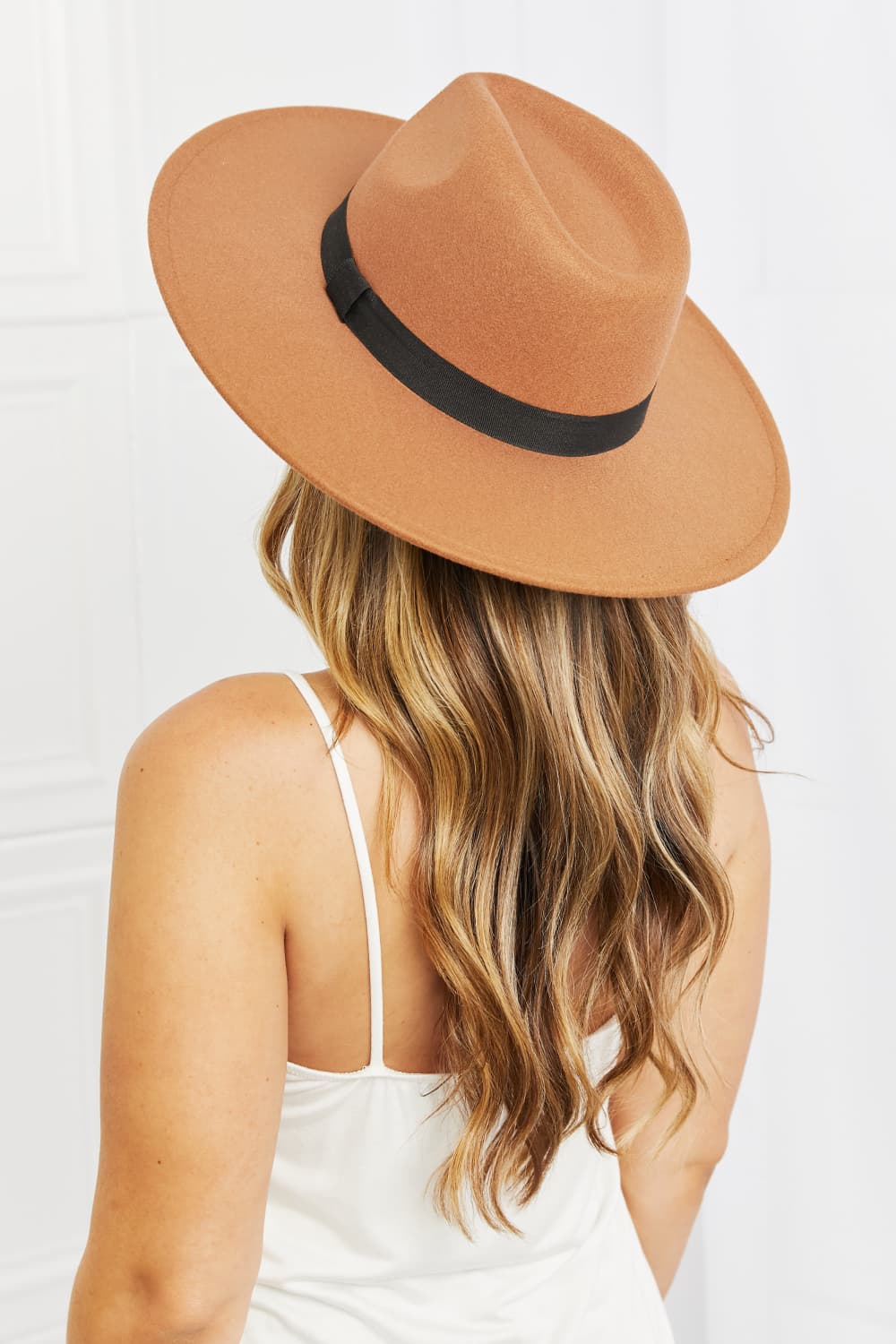Women's Fedora Hat With Black Ribbon Band Polyester Tan — product view 3