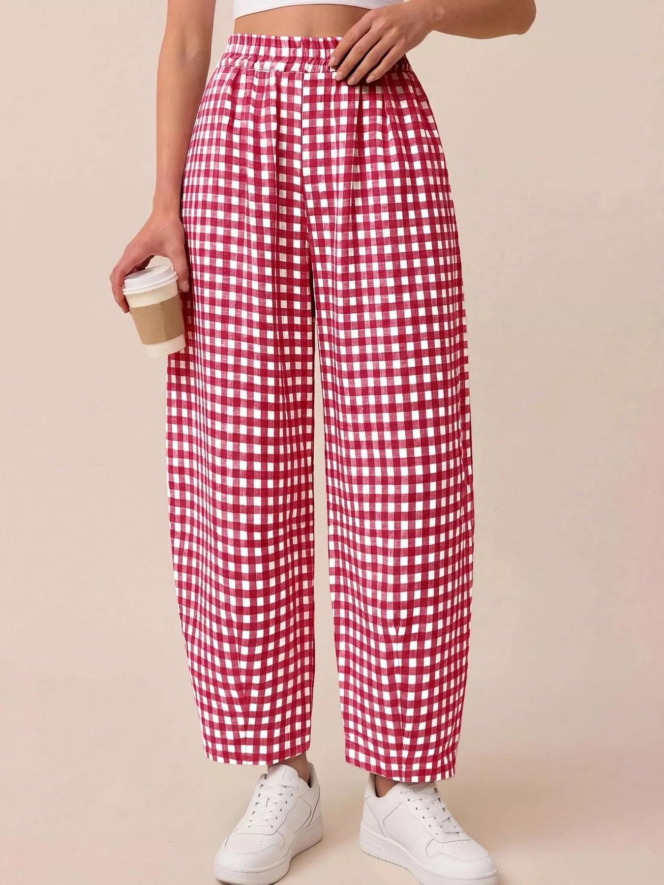 Trendsi Gingham Wide-Leg Casual Pants -