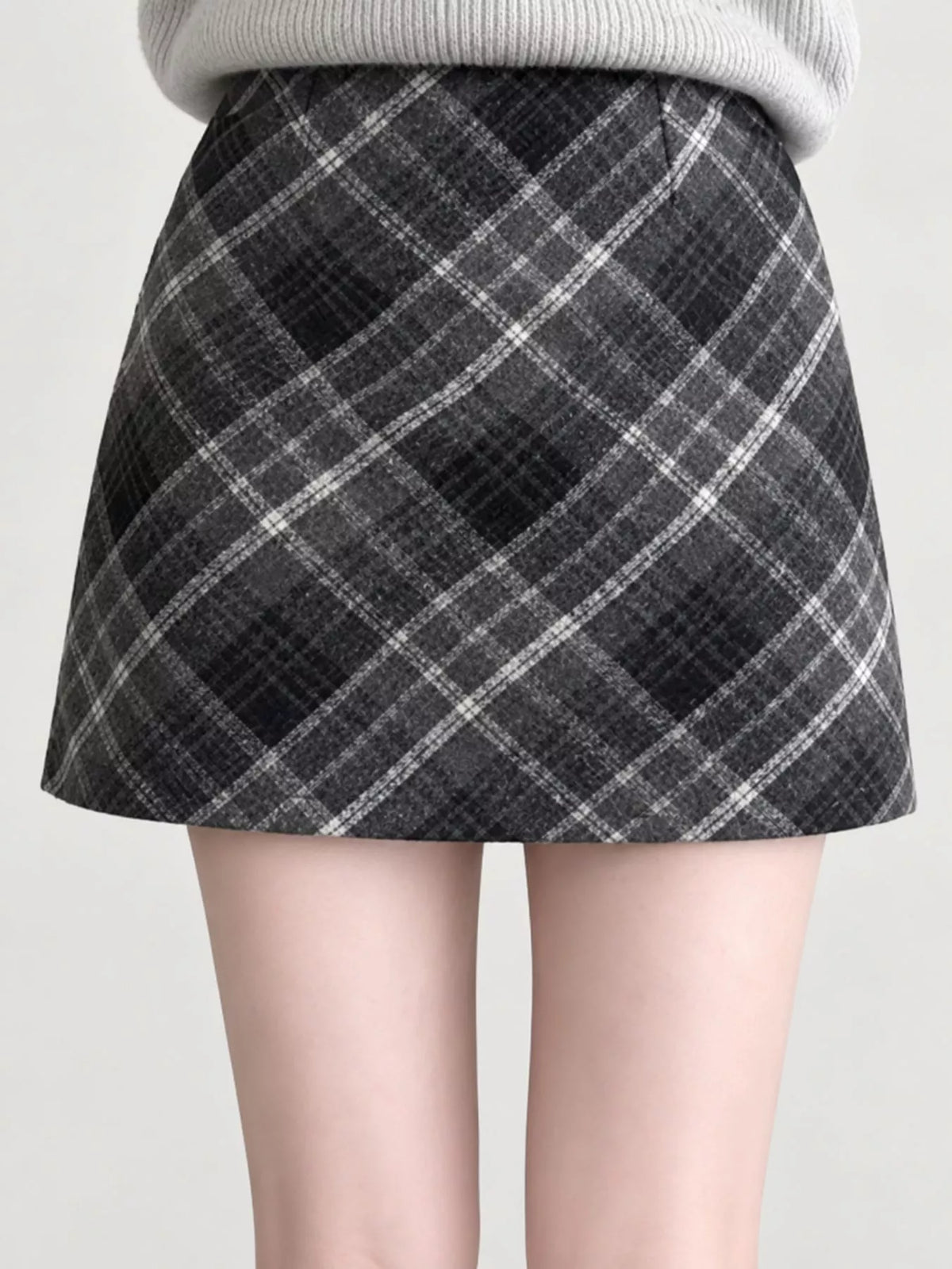Gray vintage plaid a-line mini skirt