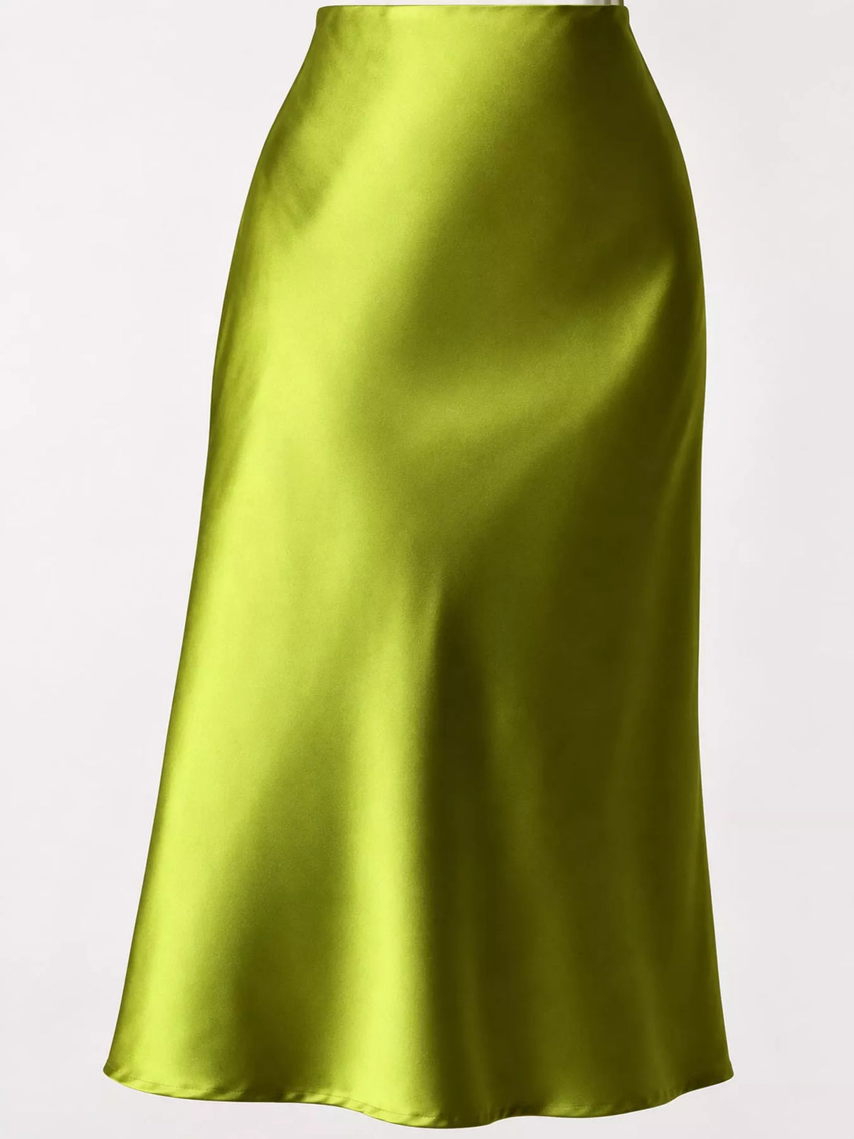 Satin midi skirt, lime hem view