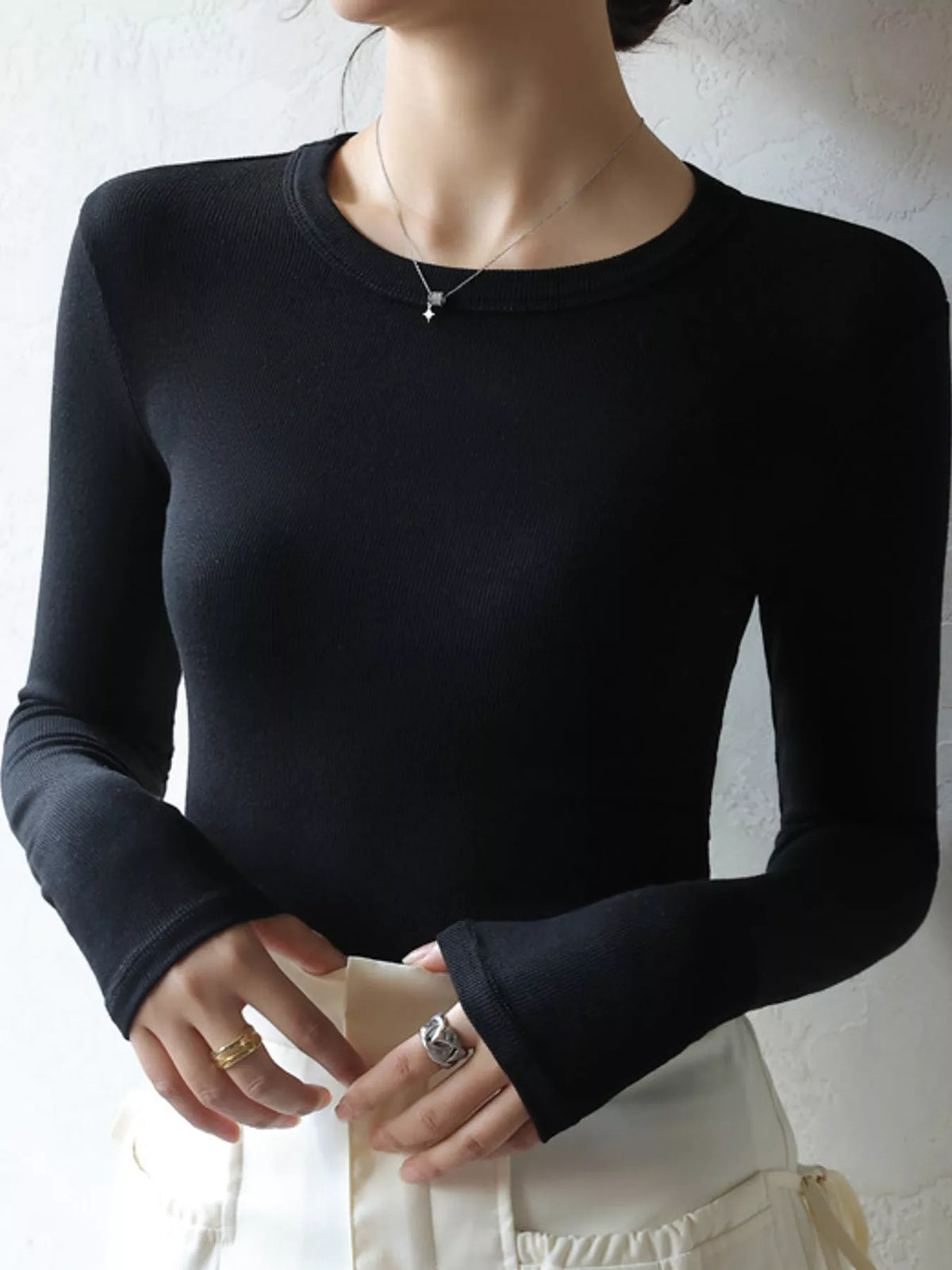 Slim-Fit Long Sleeve Crew Neck T-Shirt — front view