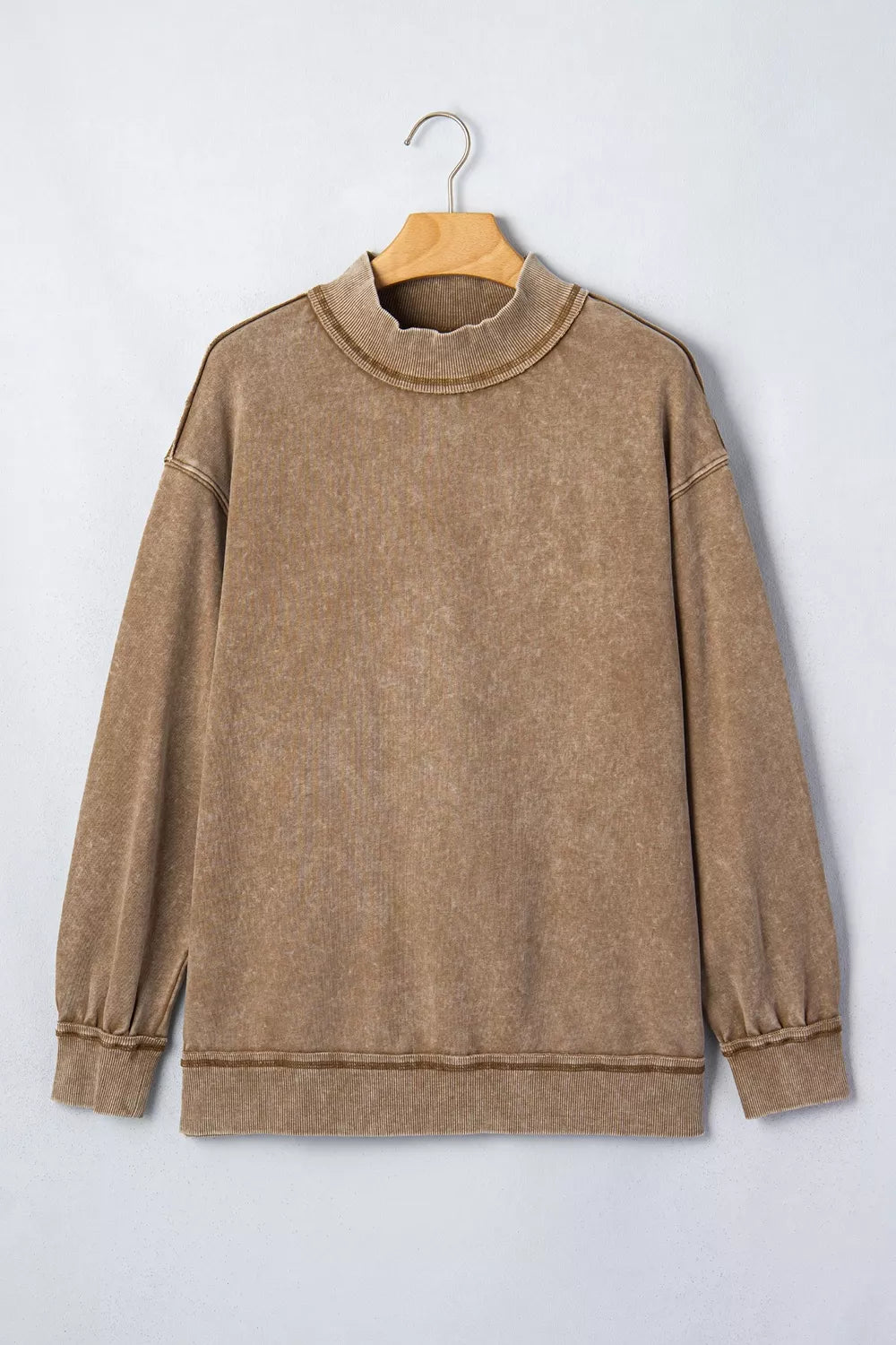 Washed High Neck Long Sleeve Sweatshirt — garment front