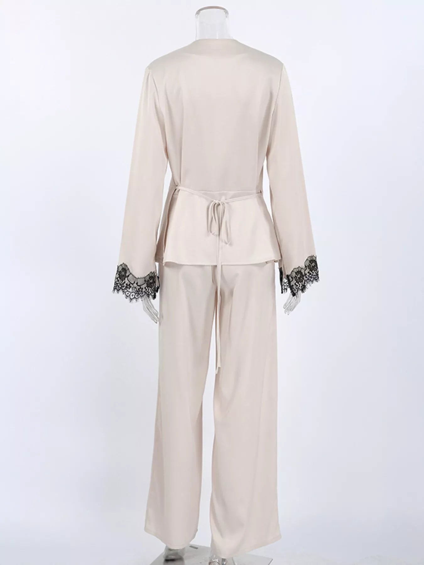 Trendsi Lace Trim Wrap Top and Pants Set -