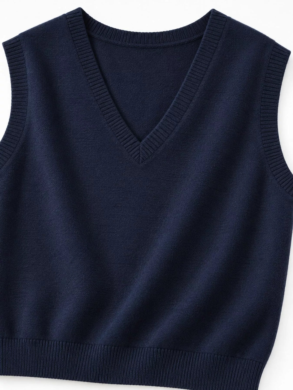 V-Neck Knit Sweater Vest — garment construction details