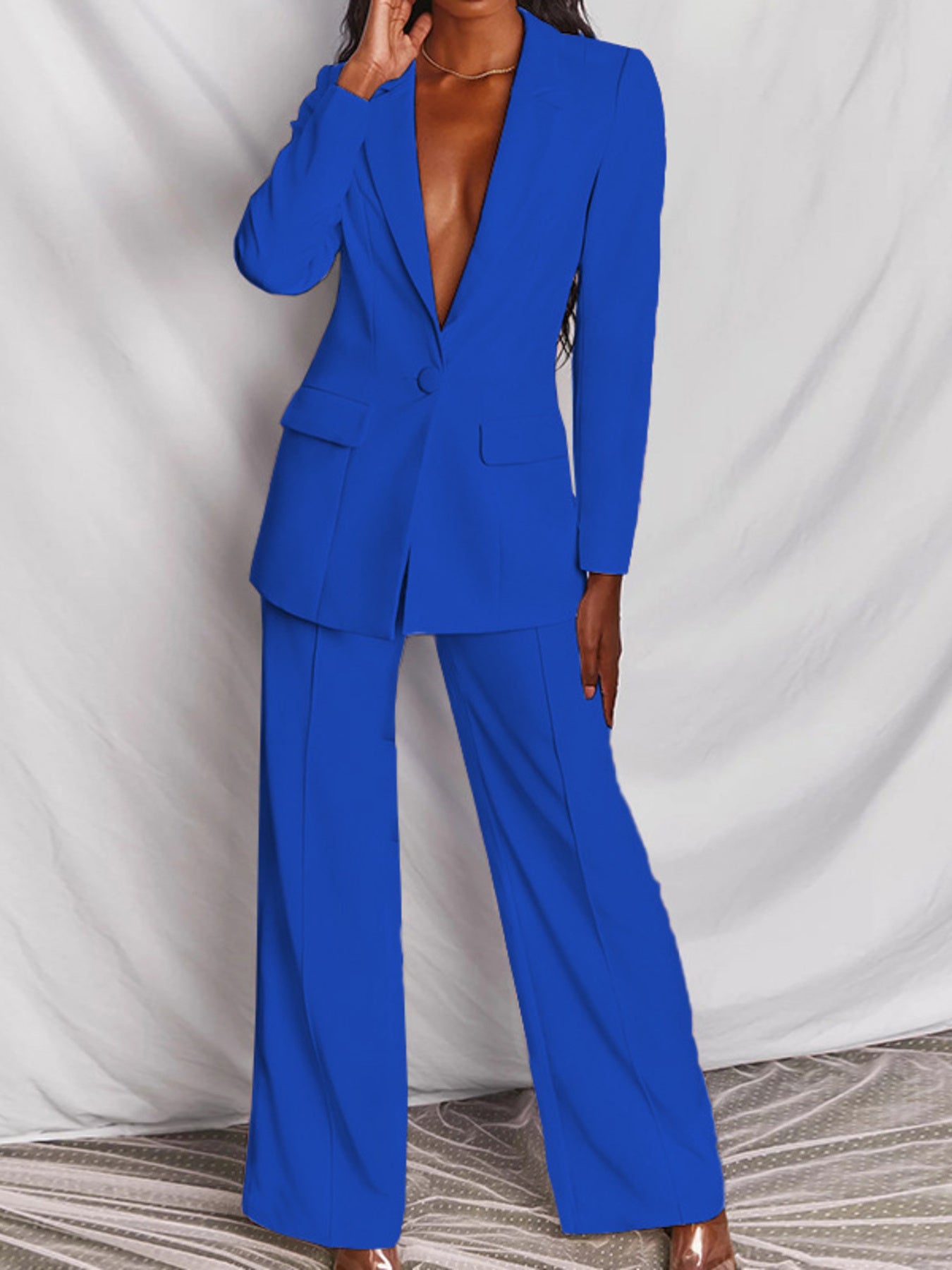 Trendsi Full Size One Button Blazer and Wide-Leg Pants Set Plus Size -