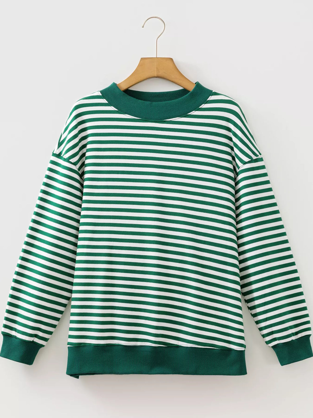 Striped Mock Neck Oversized Tunic Sweatshirt — garment front