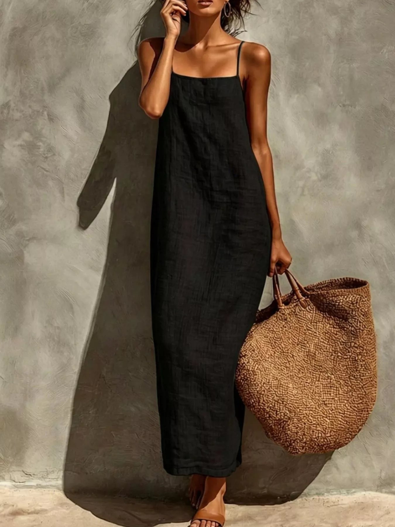 Trendsi Sleeveless Linen Casual Maxi Dress -