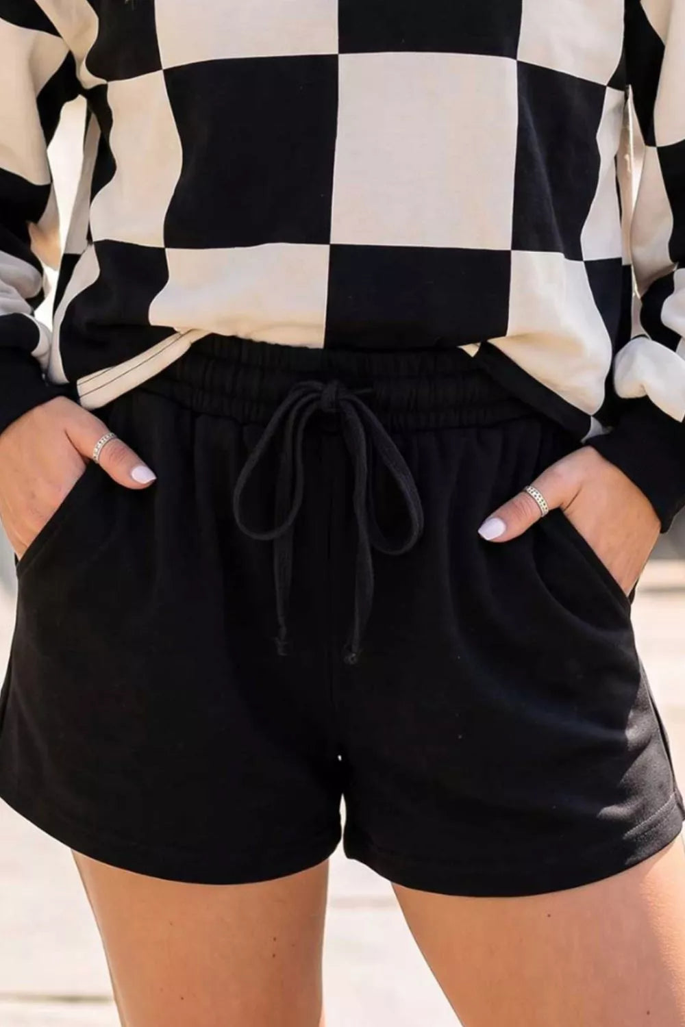 Trendsi Checkerboard Print Sweatshirt and Shorts Set -