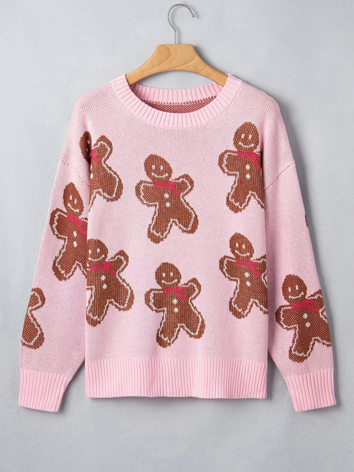 Gingerbread-pattern round-neck long sleeve sweater